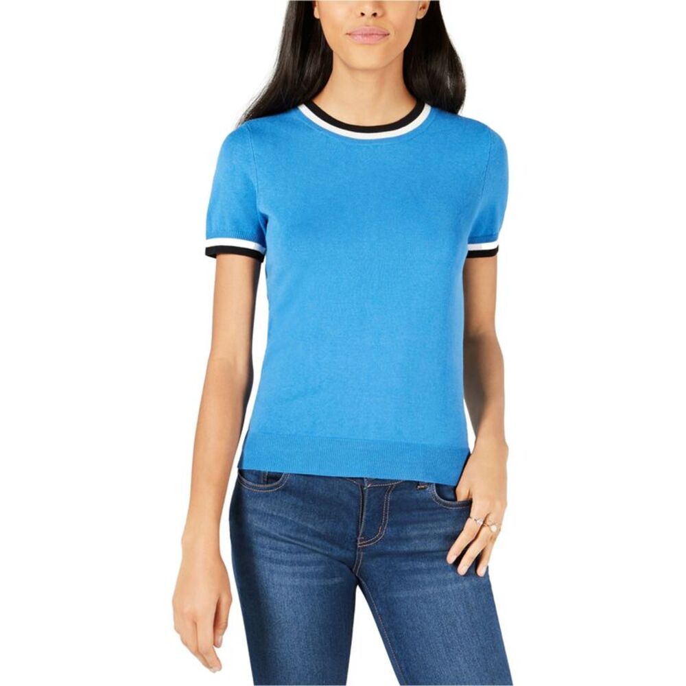 maison Jules Womens Ringer-Stripe Pullover Sweater, Blue, XS, DM